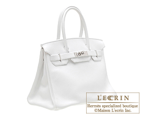 Hermes　Birkin bag 30　White　Swift leather　Silver hardware