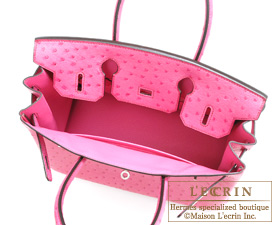 Hermes　Birkin bag 30　Fuschia pink　Ostrich leather　Silver hardware