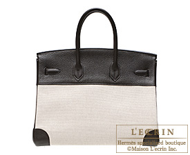 Hermes　Birkin bag 35　Ebene/Ebony　Toile H/Clemence leather　Silver hardware