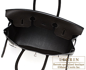 Hermes　Birkin bag 35　Ebene/Ebony　Toile H/Clemence leather　Silver hardware