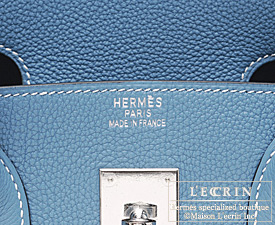 Hermes Birkin bag 35 Blue Jean Togo leather/Toile H Silver 