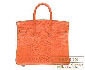 Hermes　Birkin bag 25　Orange　Lizard skin　Ruthenium hardware