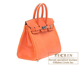 Hermes　Birkin bag 25　Orange　Lizard skin　Ruthenium hardware