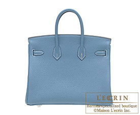 Hermes Birkin 25 Bag Blue Jean ck75 Togo Leather Handstitched Silver hw 