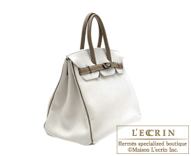 Hermes　Birkin bag 35　White/Etoupe grey　Clemence leather　Silver hardware