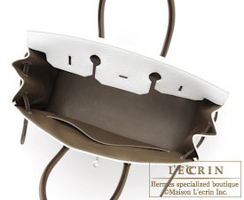 Hermes　Birkin bag 35　White/Etoupe grey　Clemence leather　Silver hardware