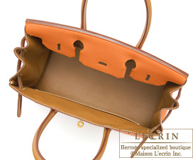 Hermes　Birkin bag 30　Orange/Gold　Togo leather　Gold hardware