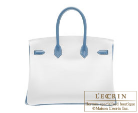 Hermes　Birkin bag 35　White/Blue jean　Epsom leather　Silver  hardware
