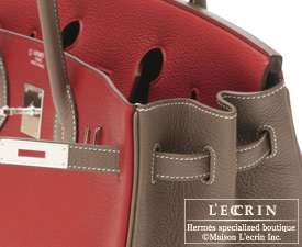 Hermes　Birkin bag 35　Rouge garance/Etoupe grey　Clemence leather　Silver hardware