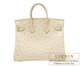 Hermes　Birkin bag 25　Parchemin　Ostrich leather　Silver hardware