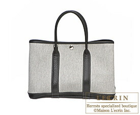 Hermes　Garden Party bag 30/TPM　Grey　Toile H cotton canvas with Buffalo leather　Silver hardware