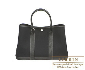 Hermes　Garden Party bag 30/TPM　Black　Toile officier with Fjord leather　Silver hardware