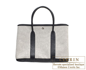 Hermes　Garden Party bag 36/PM　Grey　Toile H cotton canvas with Buffalo leather　Silver hardware