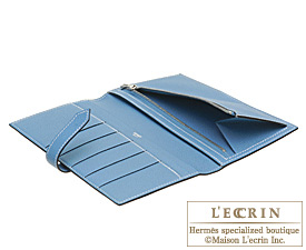 Hermes　Bearn bi-fold wallet　Blue jean　Epsom leather　Silver hardware
