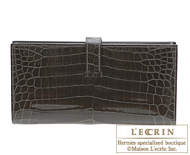 Hermes　Bearn Soufflet　Graphite　Niloticus crocodile skin　Silver hardware
