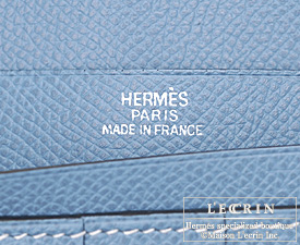 Hermes Bearn tri-fold wallet Blue Jean Epsom leather Silver ...