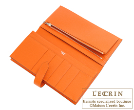 Hermes　Bearn Soufflet　Orange　Epsom leather　Silver hardware