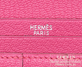 Hermes　Bearn Soufflet　Rose shocking/Hot pink　Chevre myzore goatskin　Silver hardware