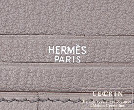 Hermes　Bearn Soufflet　Grioret/Grey　Chevre myzore goatskin　Silver hardware