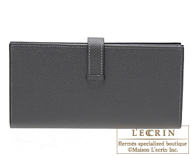 Hermes　Bearn Soufflet　Graphite　Epsom leather　Silver hardware