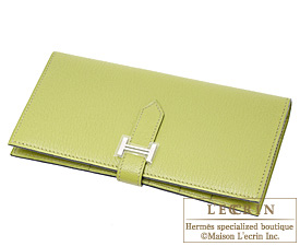 Hermes　Bearn bi-fold wallet　Anis green/Vert anis　Chevre myzore goatskin　Silver hardware