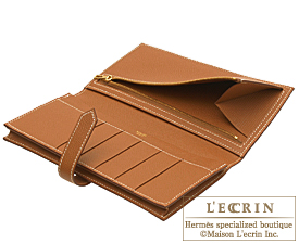 Hermes　Bearn Soufflet　Gold　Epsom leather　Gold hardware