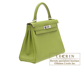 Hermes　Kelly bag 28　Anis green　Togo leather　Silver hardware