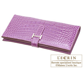 Hermes　Bearn Soufflet　Violet/Purple　Alligator　crocodile skin　Silver hardware