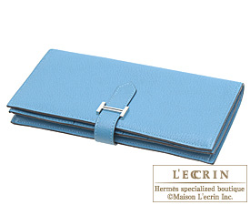 Hermes　Bearn Soufflet　Turquoise blue　Chevre myzore goatskin　Silver hardware