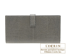 Hermes　Bearn Soufflet　Gris fonce/Dark grey　Lizard skin　Silver hardware