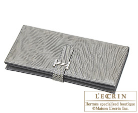 Hermes　Bearn Soufflet　Gris fonce/Dark grey　Lizard skin　Silver hardware
