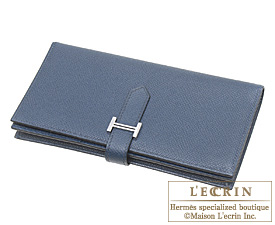 Hermes　Bearn Soufflet　Blue de presse/Dark blue　Epsom leather　Silver hardware
