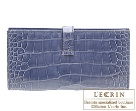 Hermes　Bearn Soufflet　Blue brighton　Alligator　crocodile skin　Silver hardware