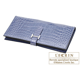 Hermes　Bearn Soufflet　Blue brighton　Alligator　crocodile skin　Silver hardware