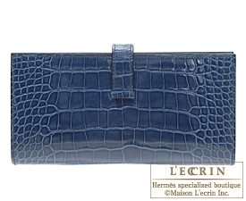 Hermes　Bearn Soufflet　Blue roy/Blue roi　Alligator　crocodile skin　Silver hardware