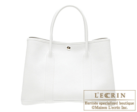 Hermes　Garden Party bag 36/PM　White　Buffalo sindou leather　Silver hardware