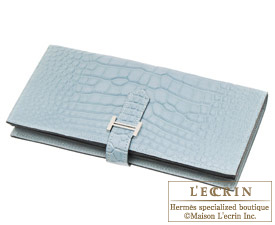 Hermes　Bearn Soufflet　Ciel/Sky blue　Alligator crocodile skin　Silver hardware