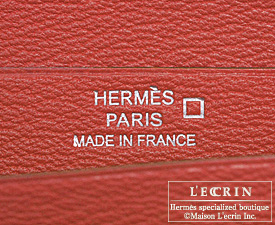 Hermes　Bearn Soufflet　Braise/Bright red　Alligator　crocodile skin　Silver hardware
