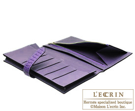 Hermes　Bearn Soufflet　Amethyst/Purple　Alligator crocodile skin　Silver hardware