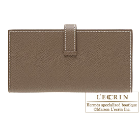 Hermes　Bearn Soufflet　Etoupe grey　Epsom leather　Gold hardware