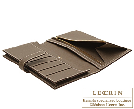 Hermes　Bearn Soufflet　Etoupe grey　Epsom leather　Gold hardware