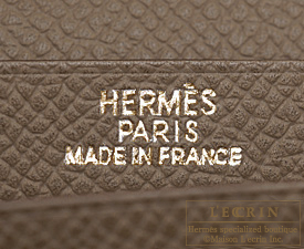 Hermes　Bearn Soufflet　Etoupe grey　Epsom leather　Gold hardware