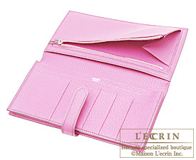 Hermes　Bearn Soufflet　Pink　Chevre myzore goatskin　Silver hardware