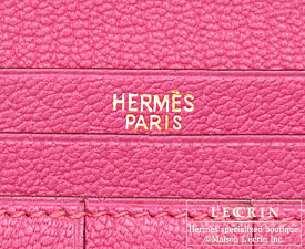 Hermes　Bearn Soufflet　Rose shocking/Hot pink　Chevre myzore goatskin　Gold hardware
