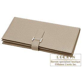 Hermes Gris TOURTELLE Bearn Ostrich Gusset Wallet