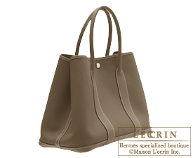 Hermes　Garden Party bag 36/PM　Etoupe grey　Toile officier with Buffalo leather　Silver hardware