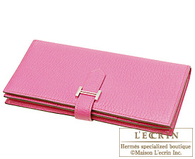 Hermes　Bearn Soufflet　Rose tyrien/Hot pink　Chevre myzore goatskin　Silver hardware