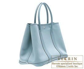 Hermes　Garden Party bag 30/TPM　Ciel　Toile officier with Buffalo leather　Silver hardware