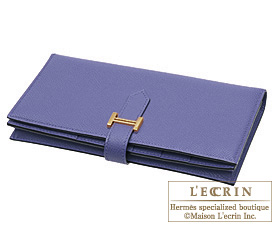 Hermes　Bearn Soufflet　Iris　Epsom leather　Gold hardware