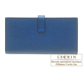 Hermes　Bearn Soufflet　Blue de malte/Dark blue　Epsom leather　Silver hardware